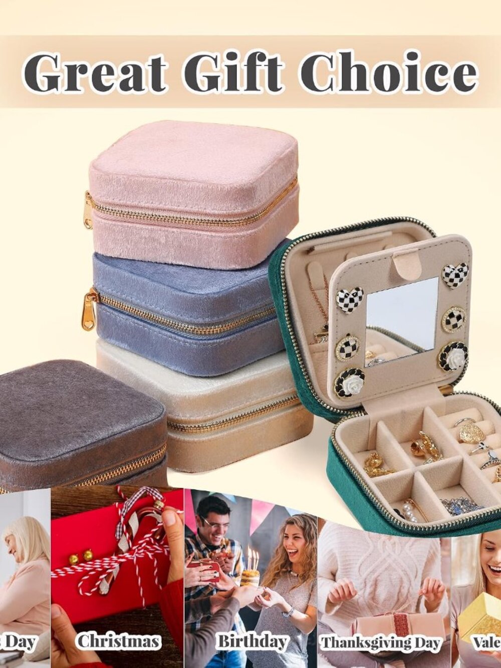 Velvet Travel Jewelry Box, Mini Travel Jewelry Case, Small Portable Travel Jewel - Picture 6 of 7